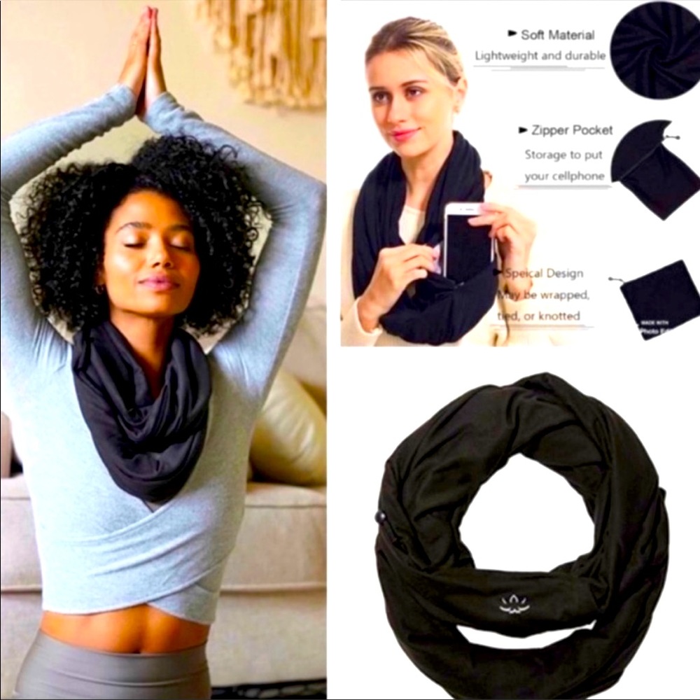 Beyond Yoga Hidden Pocket Infinity Scarf Black NWT Neck Wrap Phone Storage